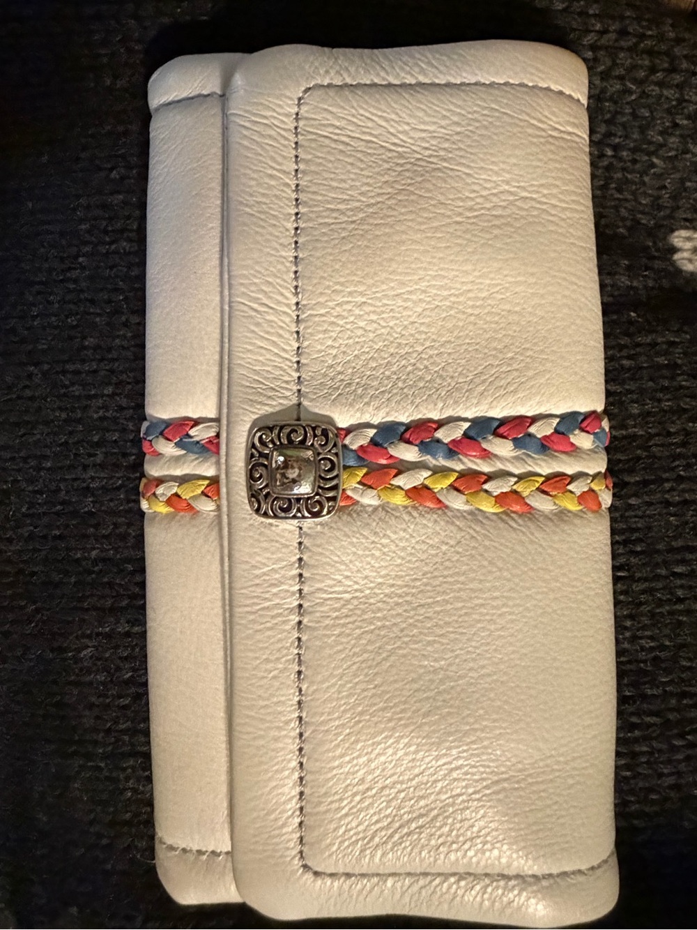 Brighton White Leather Wallet with Multicolor Braided Accents